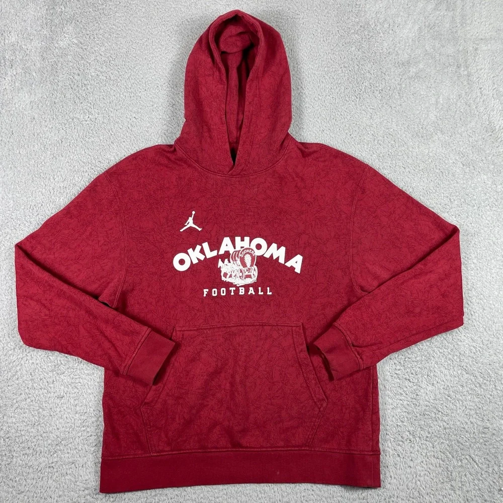 Oklahoma Sooners Football Jordan Hoodie Mens Medium Red Pullover Fleece OU
